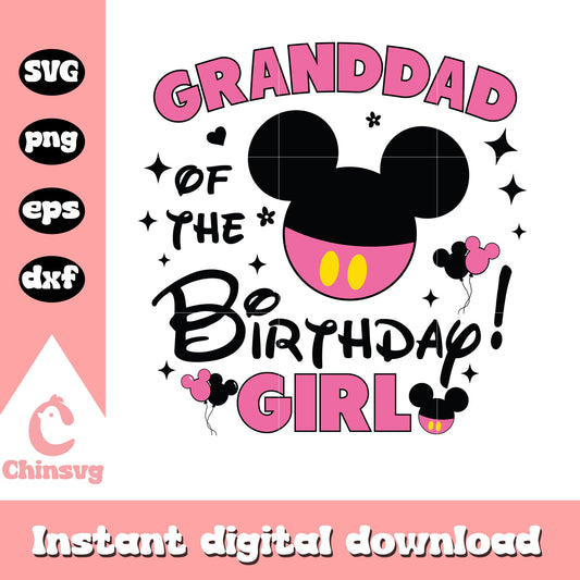 Mickey head pink grandma of the birthday girl svg, disney svg