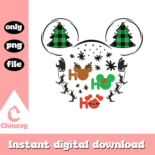 Mickey head plaid ho ho ho christmas png, mickey head christmas png