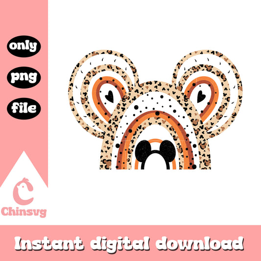 Mickey head rainbow leopard pattern png, mickey mouse png