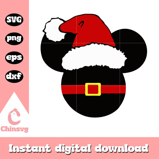 Mickey head santa hat design svg, christmas hat svg