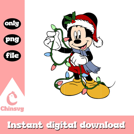 Mickey holding christmas lights design png, christmas mickey lights​ png