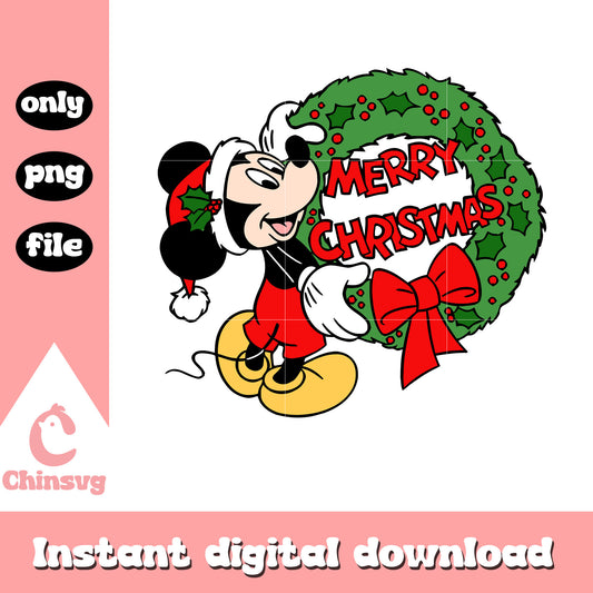 Mickey holding wreath merry christmas png, mickey christmas png