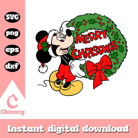 Mickey holding wreath merry christmas svg, christmas mickey mouse​ svg