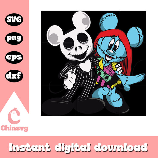 Mickey jack and minnie sally svg, nightmare before christmas svg