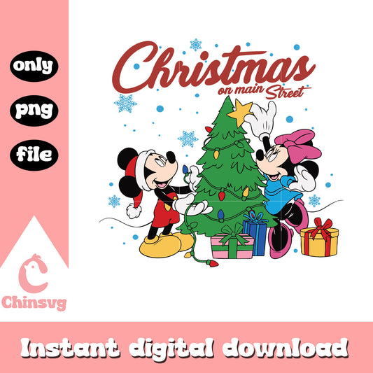 Mickey minnie christmas on main street design png, mickey christmas tree png