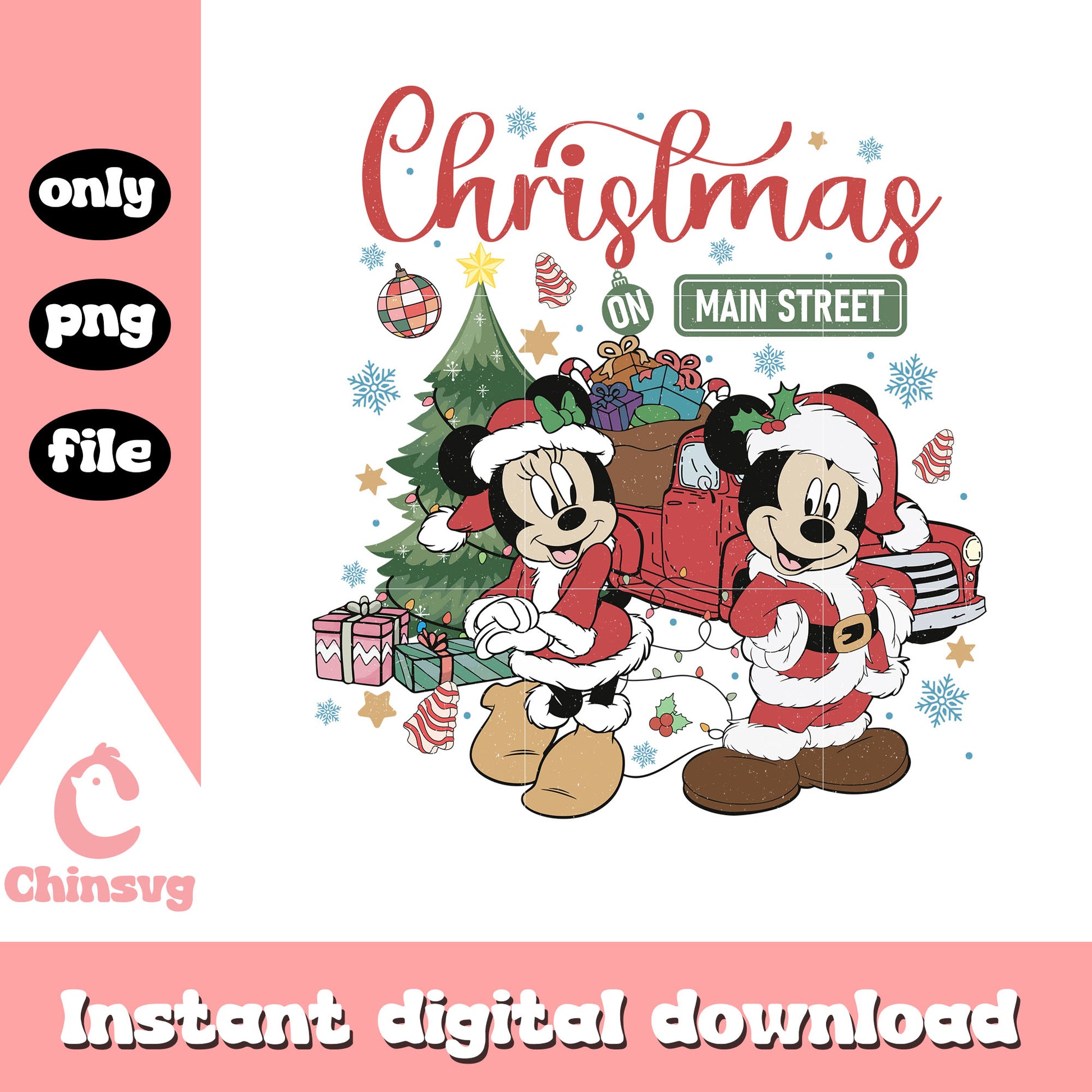 Mickey minnie christmas on main street png, christmas day png
