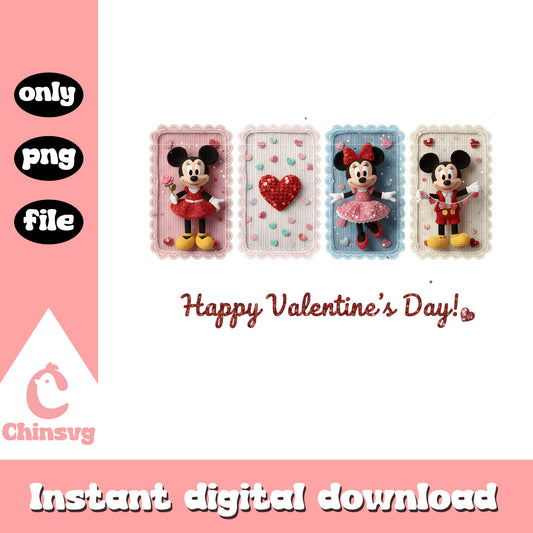 Mickey minnie color crochet png, disney valentine's day png
