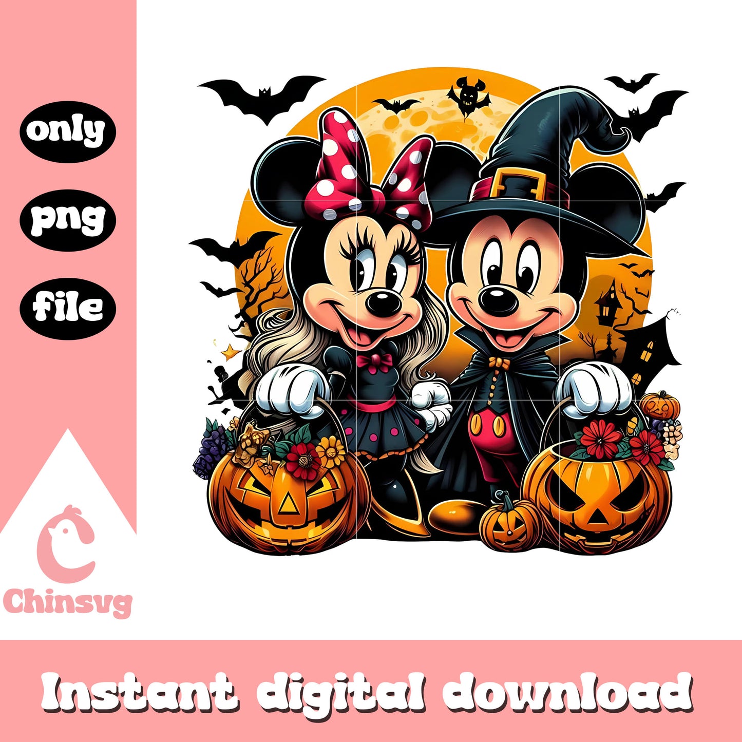 Mickey minnie halloween horror night png, moonlight png
