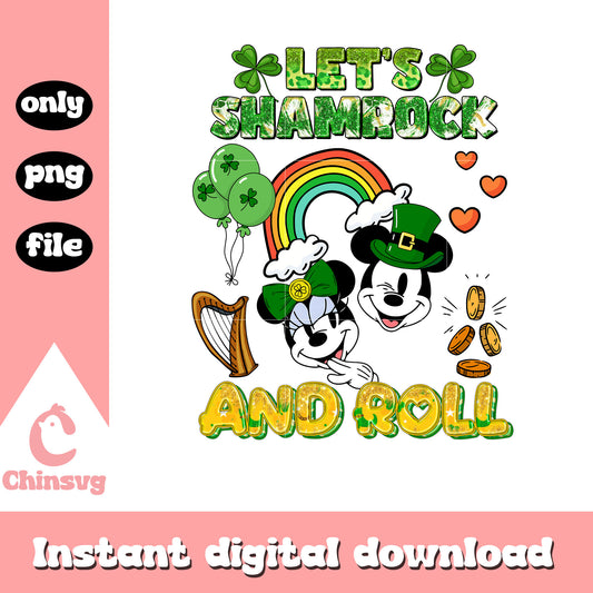 Mickey minnie let's shamrock and roll png, st patrick png