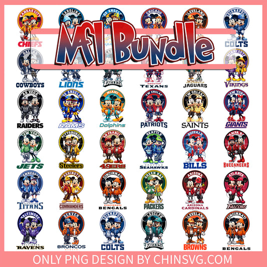 Mickey minnie mouse nfl bundle png, mickey and minnie png, nfl logo png