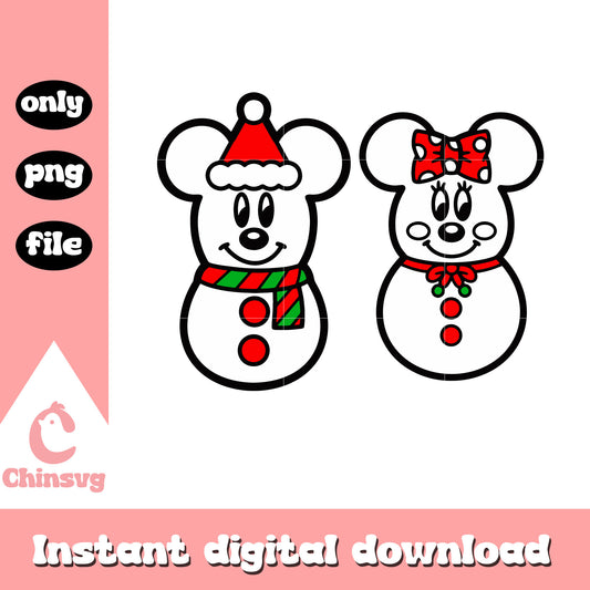 Mickey minnie snowman christmas design png, christmas mickey minnie​ png