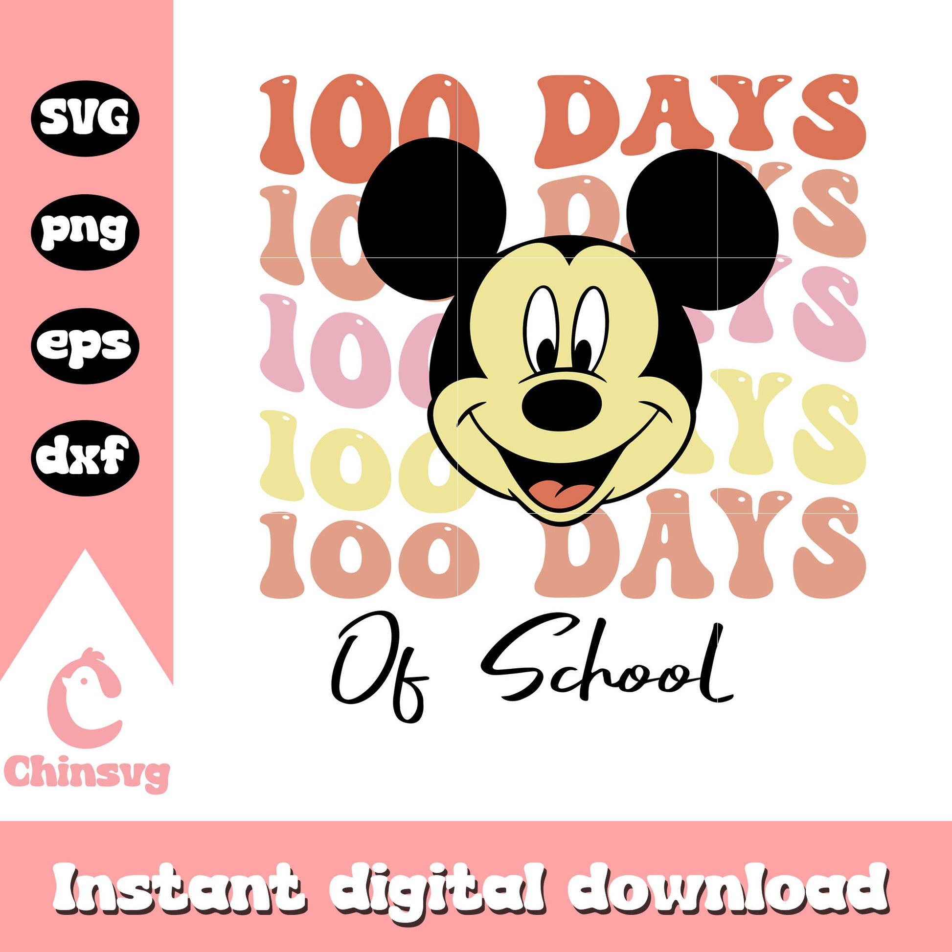Mickey mouse 100 days of school svg, disney school svg, school svg