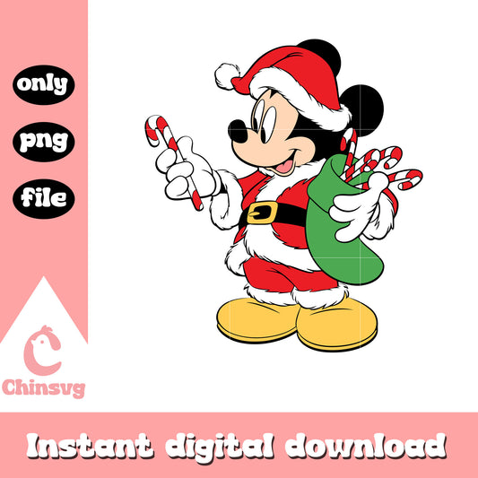 Mickey mouse and christmas candy design png, mickey mouse santa png