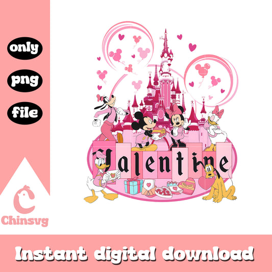 Mickey mouse and friends design png, valentine castle png