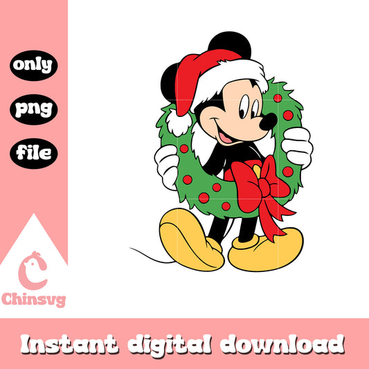 Mickey mouse and wreath design png, mickey santa hat​ png