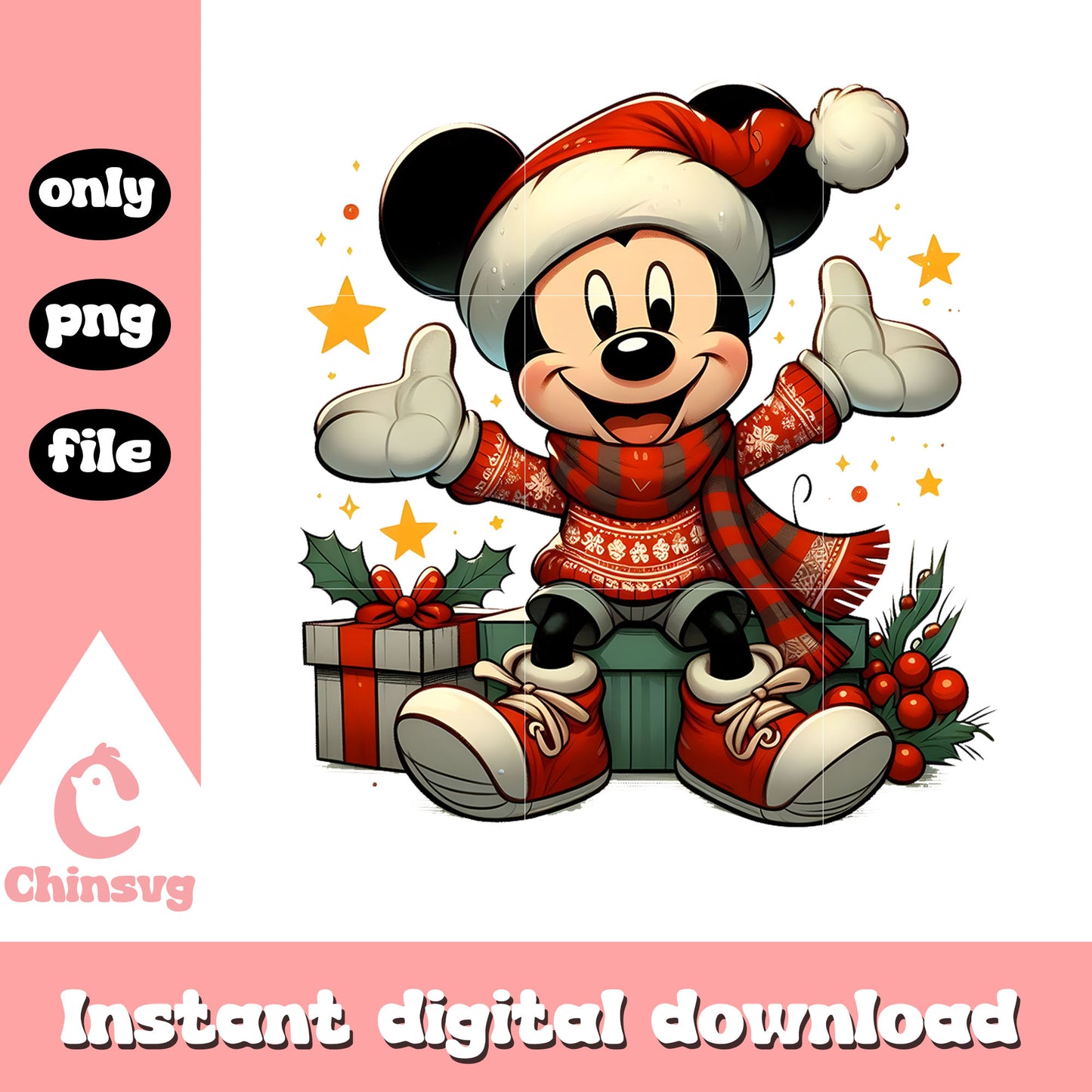 Mickey mouse christmas gift png, christmas background png