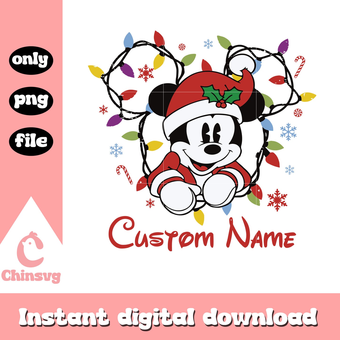 Mickey mouse custom name png, mickey christmas day png