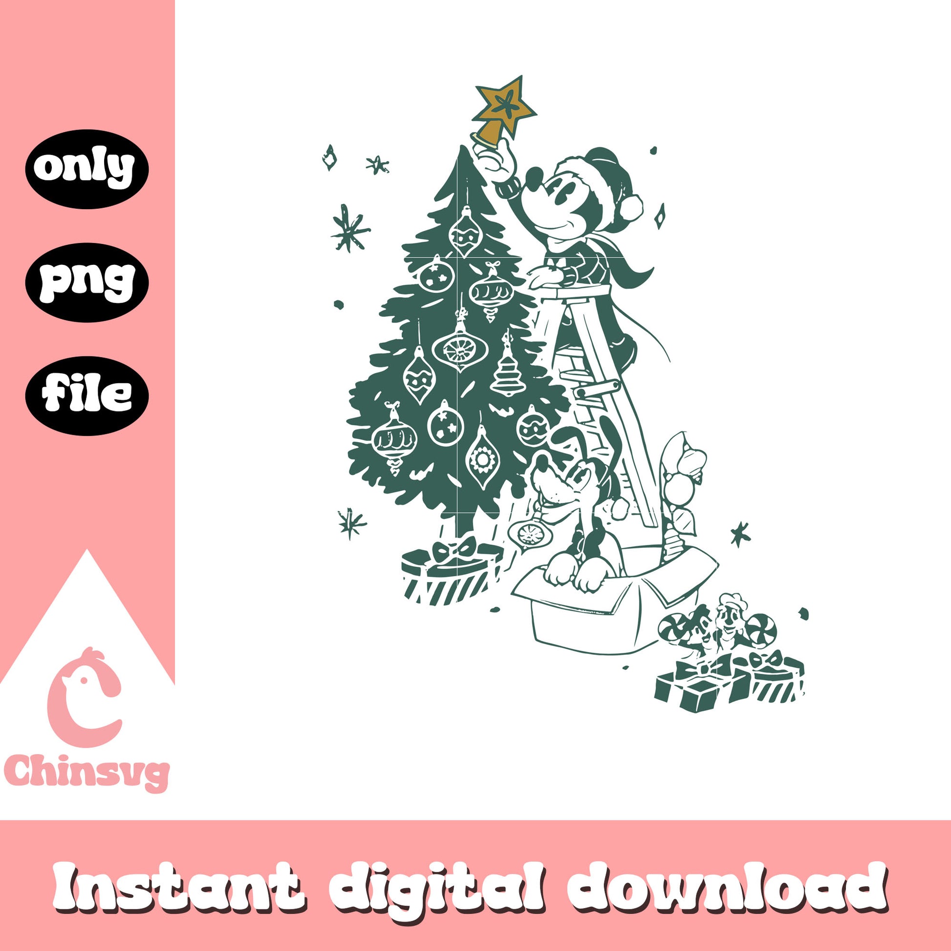 Mickey mouse decor christmas tree star png, xmas tree decor png