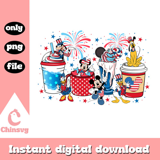 Mickey mouse drinking freedom day png, disney happy 4th of july png