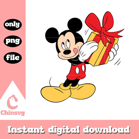 Mickey mouse holding christmas present png, mickey christmas png