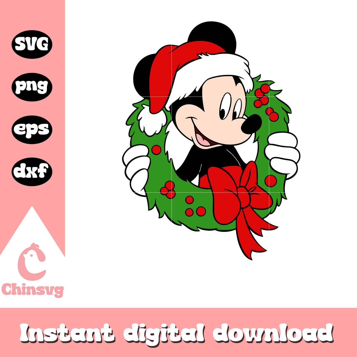 Mickey mouse in wreath christmas svg, mickey christmas​ svg