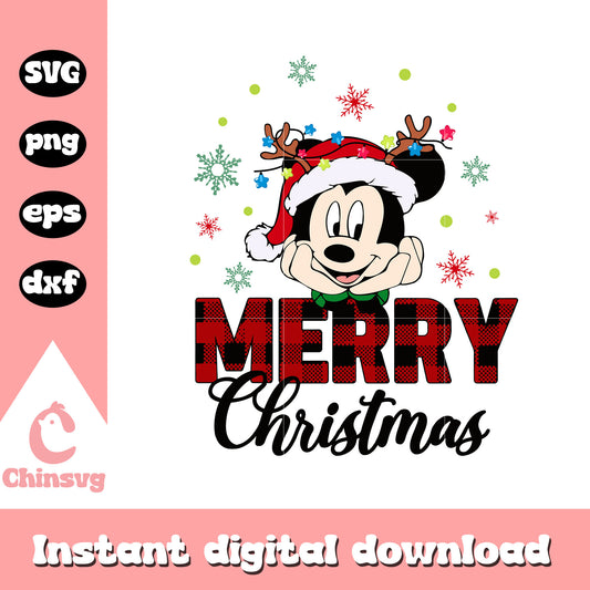 Mickey mouse merry christmas buffalo plaid svg, mickey mouse christmas​ svg