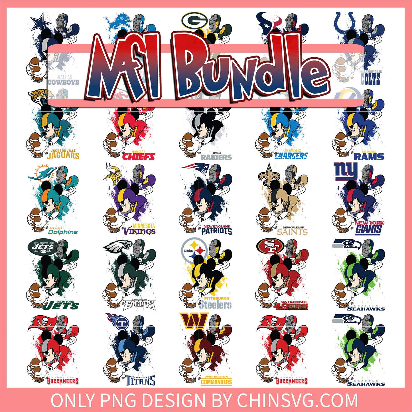Mickey mouse nfl team bundle png, nfl 32 teams​ png, nfl mickey mouse​ png