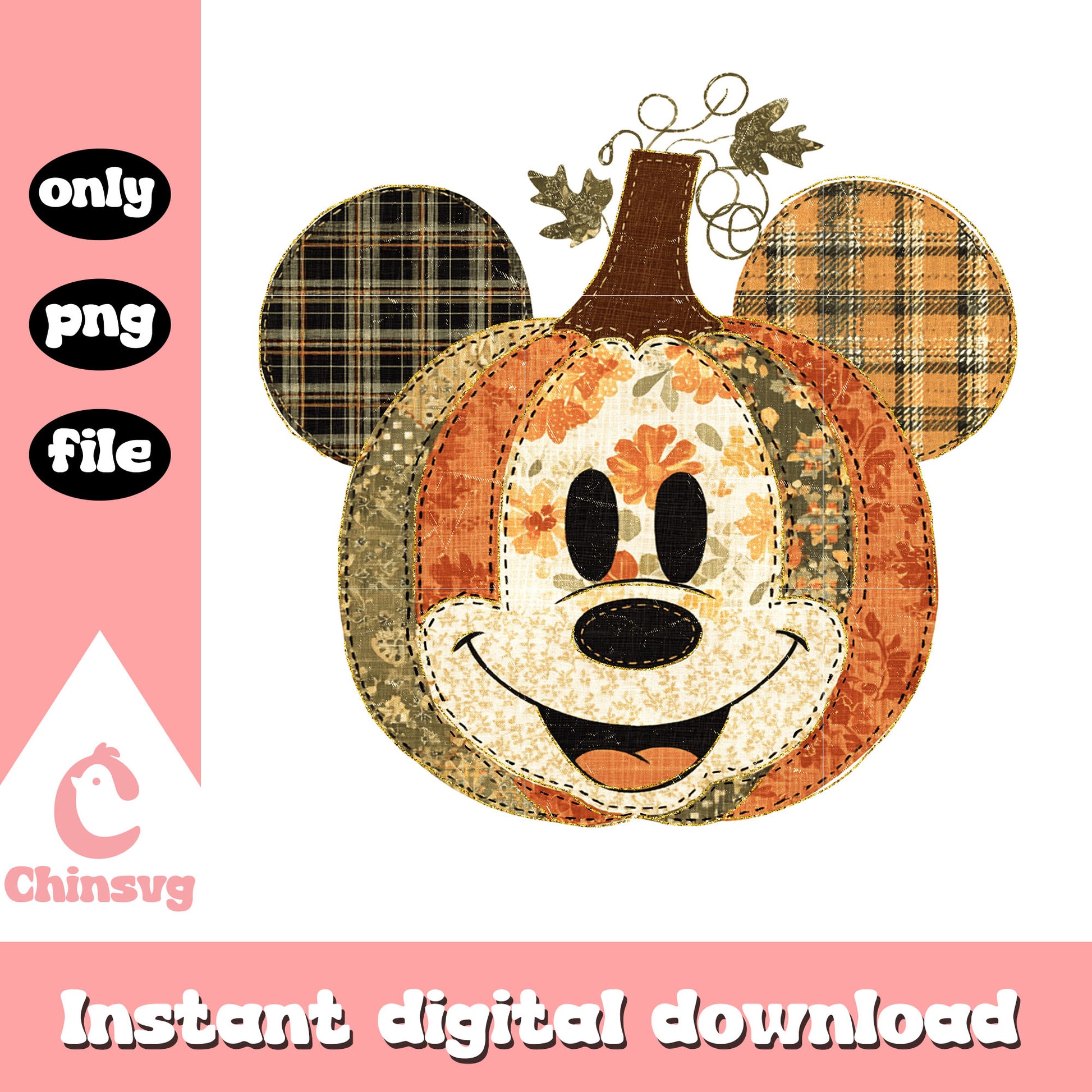Mickey mouse patchwork pumpkin halloween png, mickey halloween png