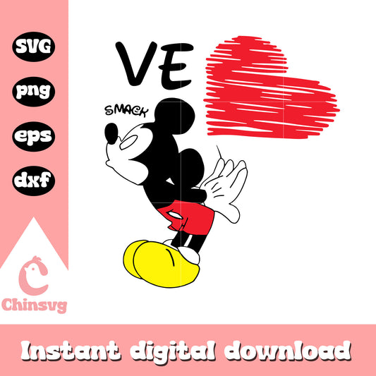 Mickey mouse ve heart design svg, mickey mouse valentine​ svg