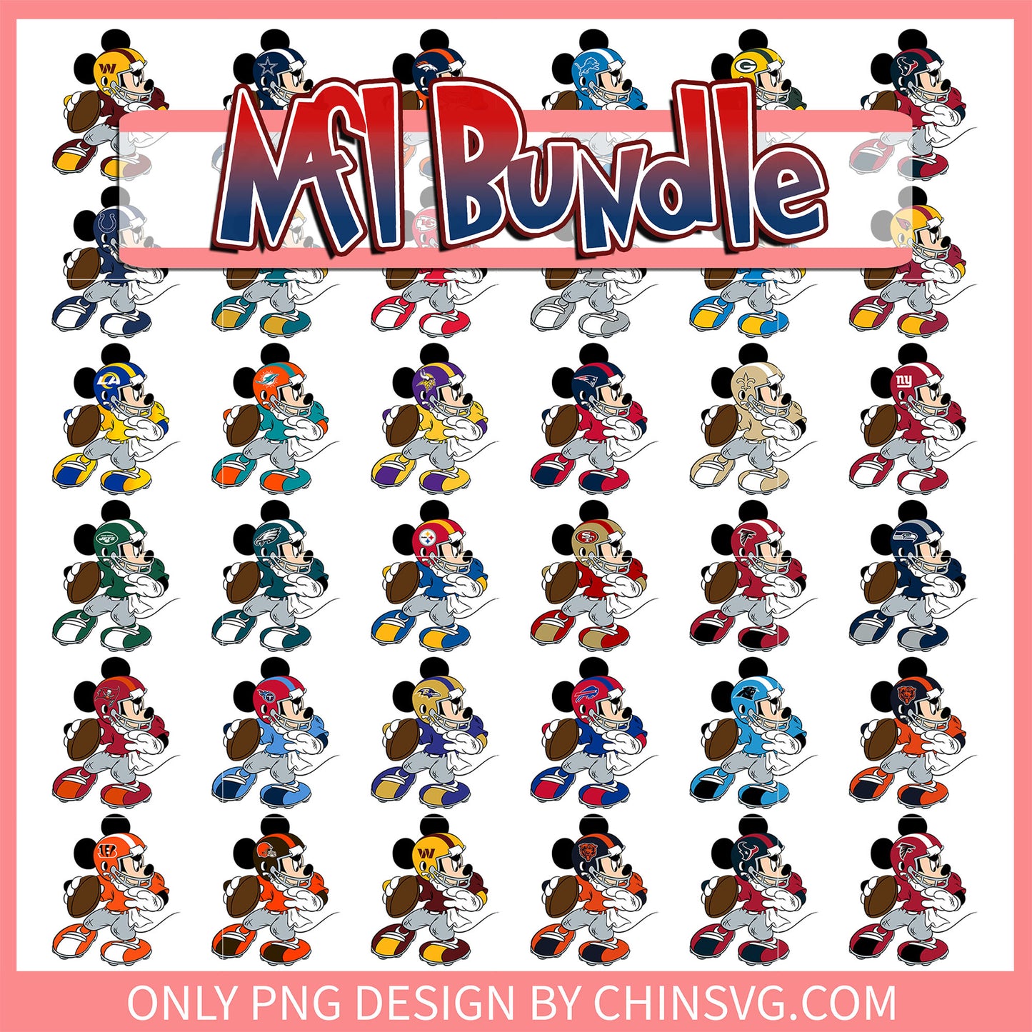 Mickey player nfl teams bundle png, mickey mouse png, nfl football png
