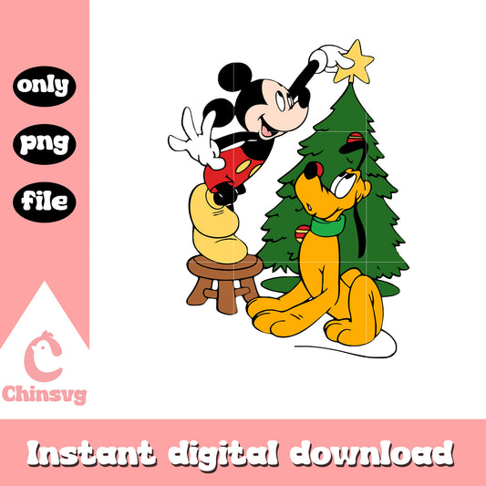 Mickey pluto christmas tree design png, mickey and pluto christmas​ png