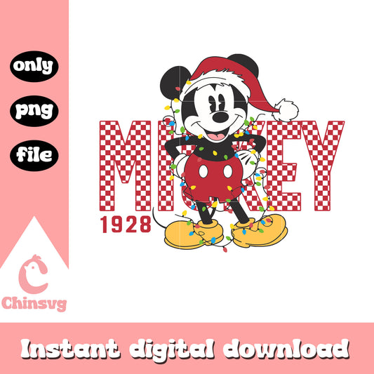 Mickey santa christmas lights 1928 png, mickey christmas png