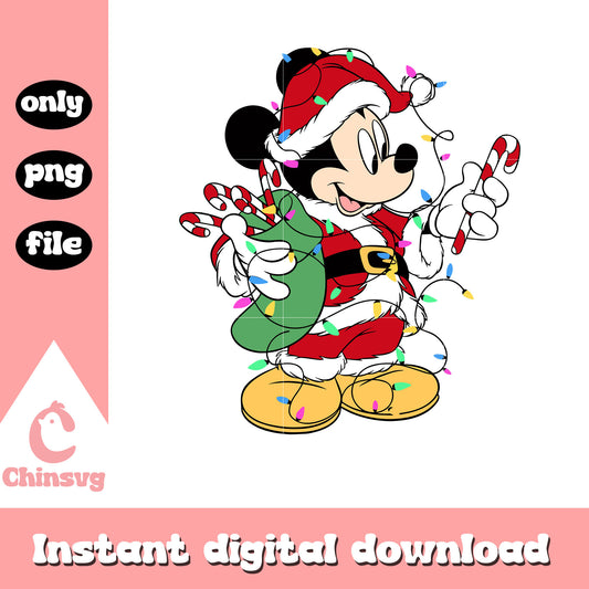 Mickey santa christmas lights design png, mickey santa​ png