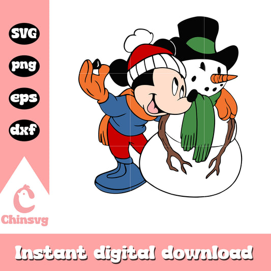 Mickey santa hat and snowman design svg, christmas mickey svg