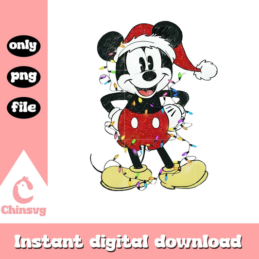 Mickey santa hat christmas lights png, christmas mickey mouse​ png