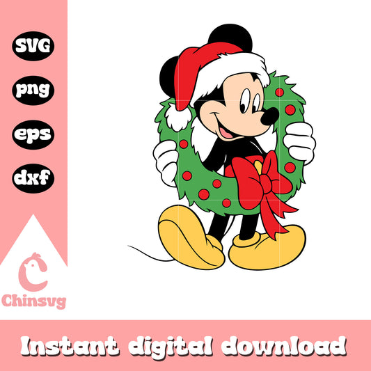 Mickey santa hat wreath christmas svg, mickey mouse christmas​ svg