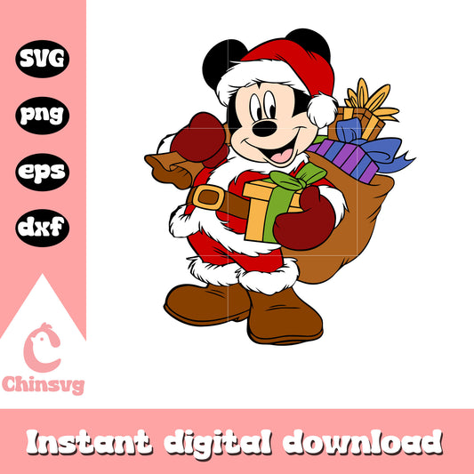 Mickey santa with christmas present svg, santa mickey mouse​ svg