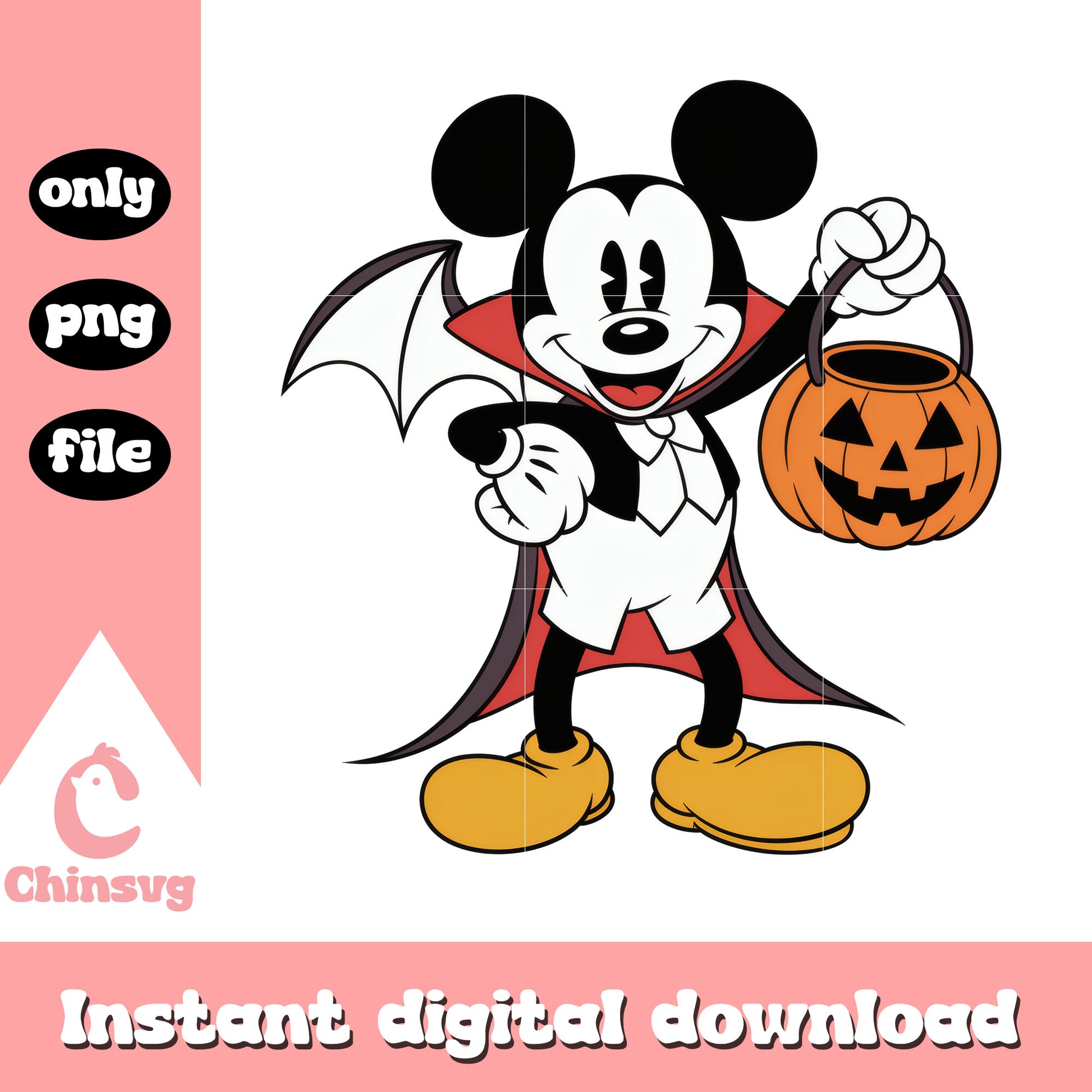 Mickey vampire carry trick-or-treat bag art png, disney mickey cartoon png