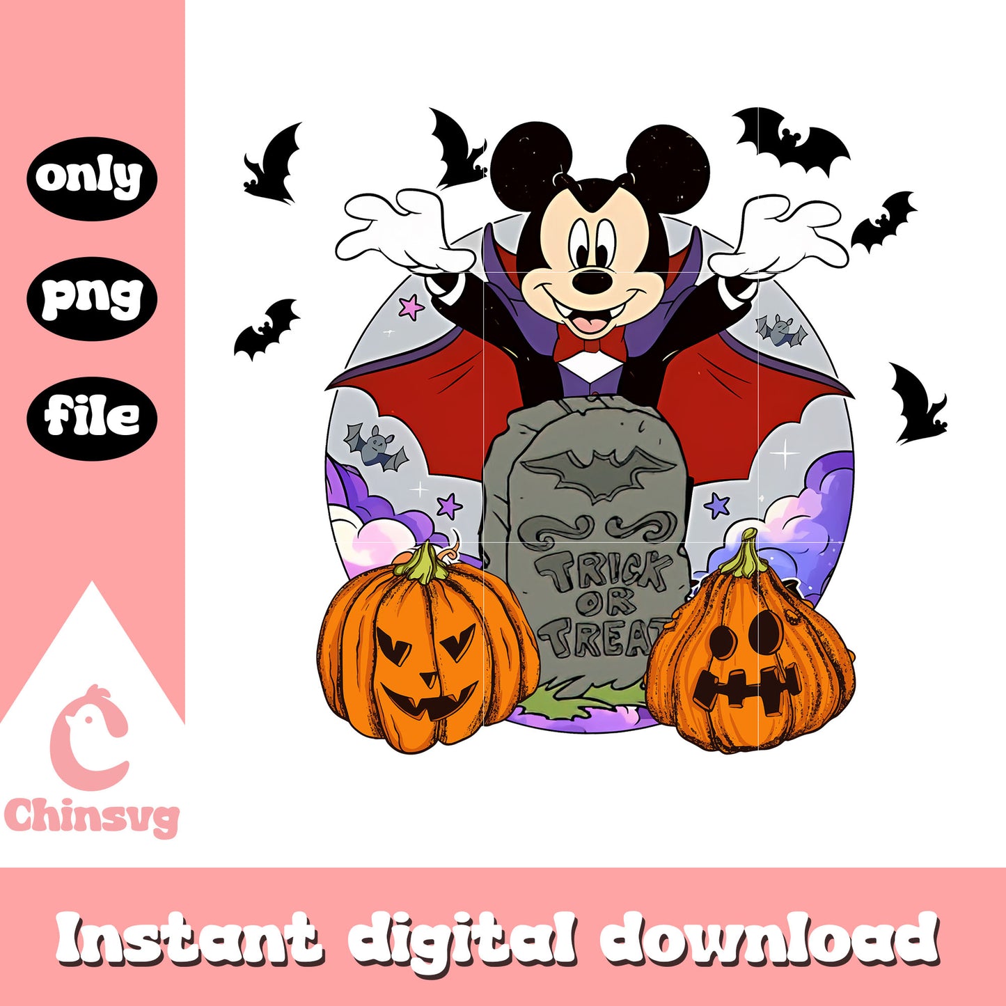 Mickey vampire pumpkin tombstone png, trick or treat png