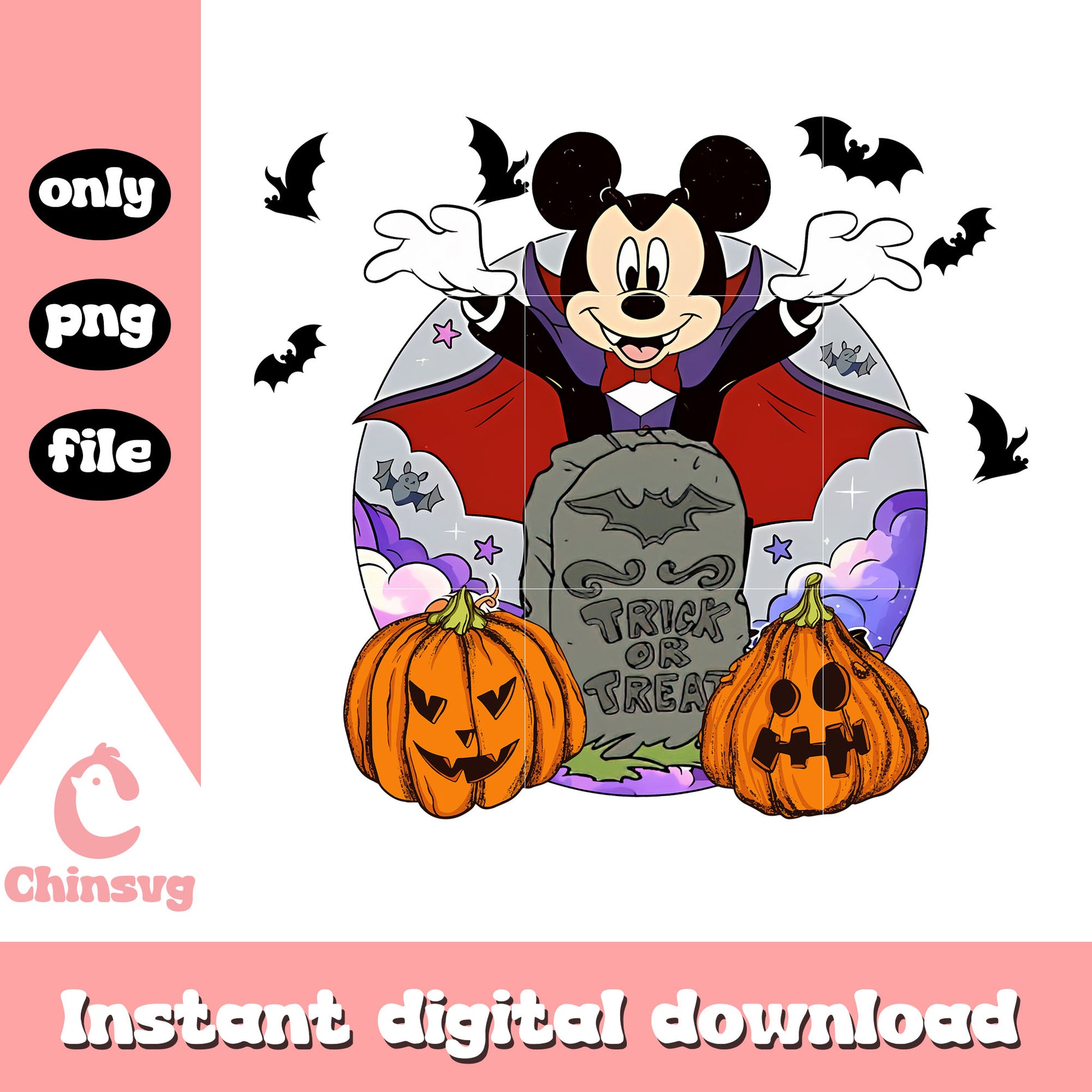 Mickey vampire pumpkin tombstone png, trick or treat png