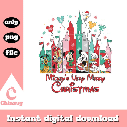Mickey verry merry christmas castle png, mickey and friends png