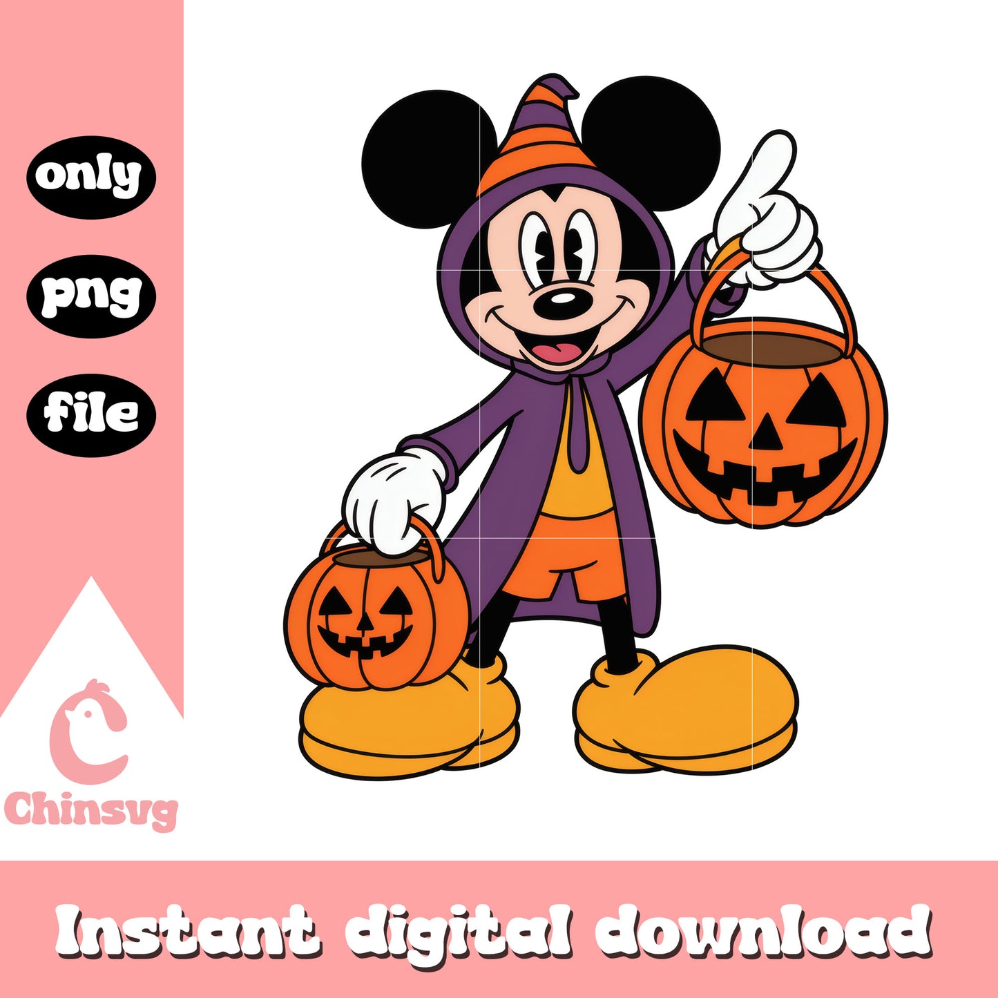 Mickey witch carry pumpkin candy bag design png, disney with mickey png