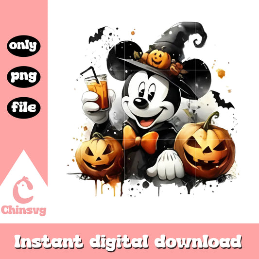 Mickey witch halloween pumpkin png, halloween candy png