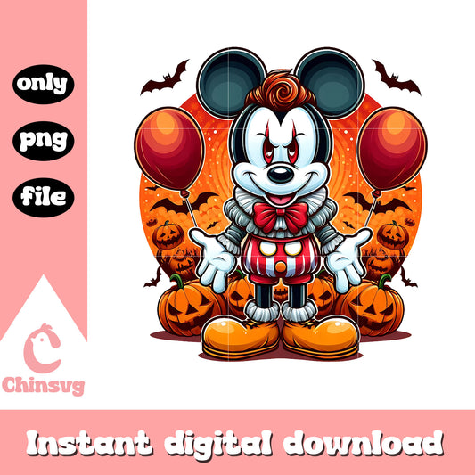Mickey with pennywise face halloween png, disney halloween horror png