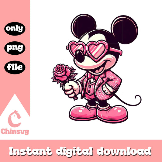 Mickey with rose flower valentine png, mickey valentines day​ png