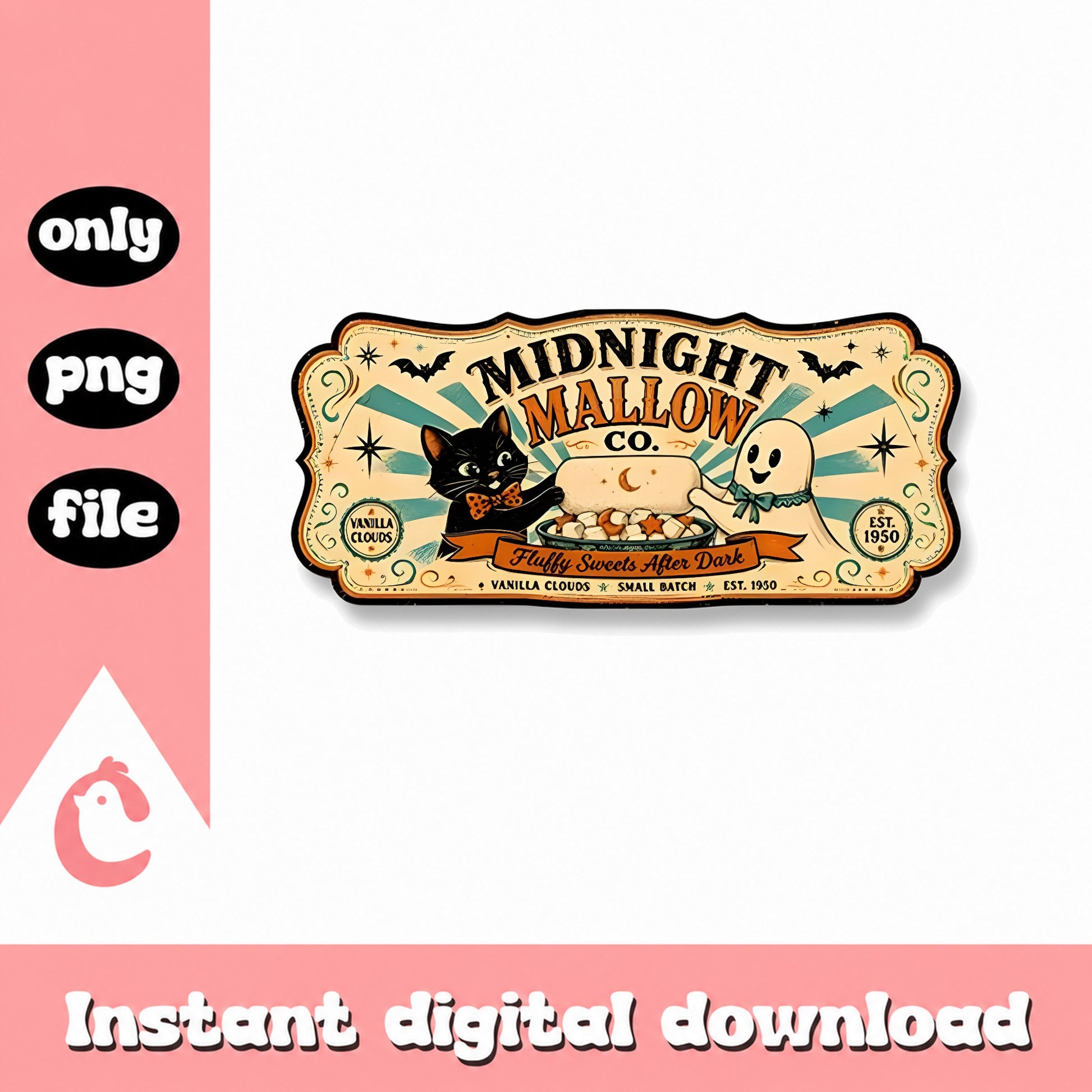 Midnight Mallow Co PNG, Halloween Vintage Label, Retro PNG
