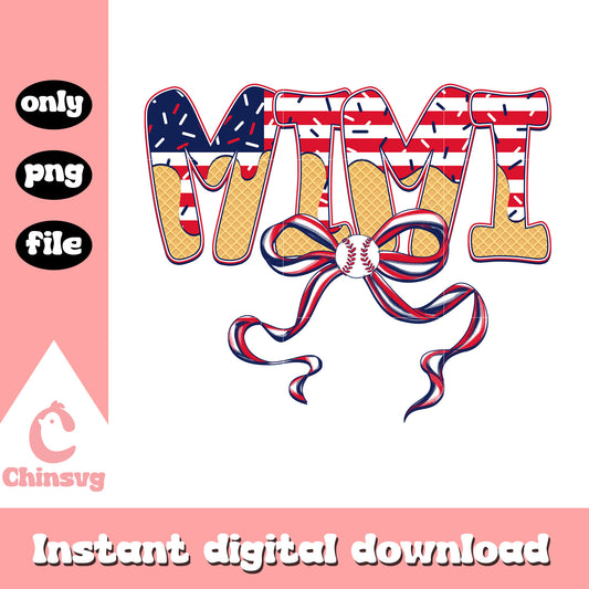 Mimi america freedom png, mimi america flag png, bow baseball png
