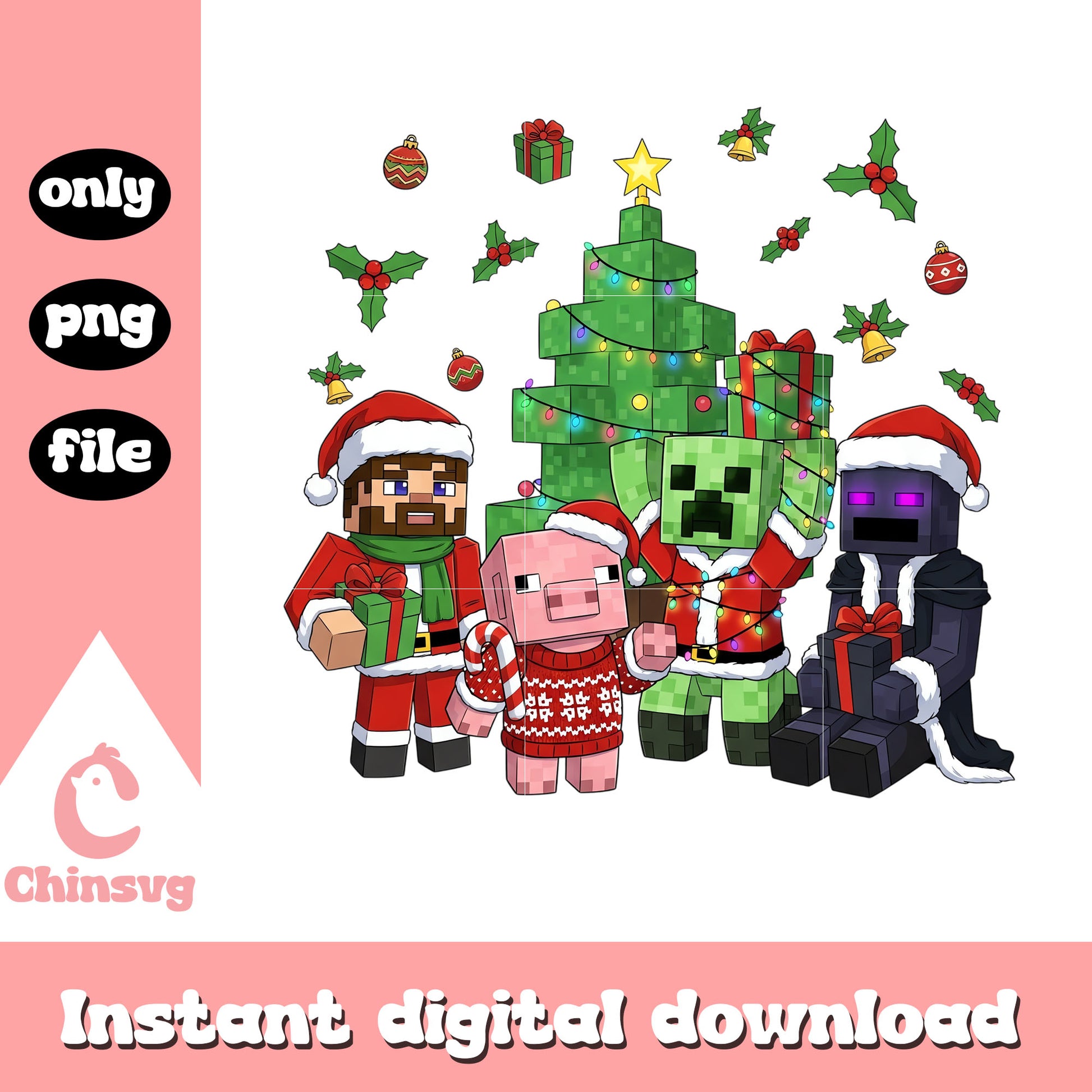 Minecraft characters chirstmas tree png, minecraft sword png