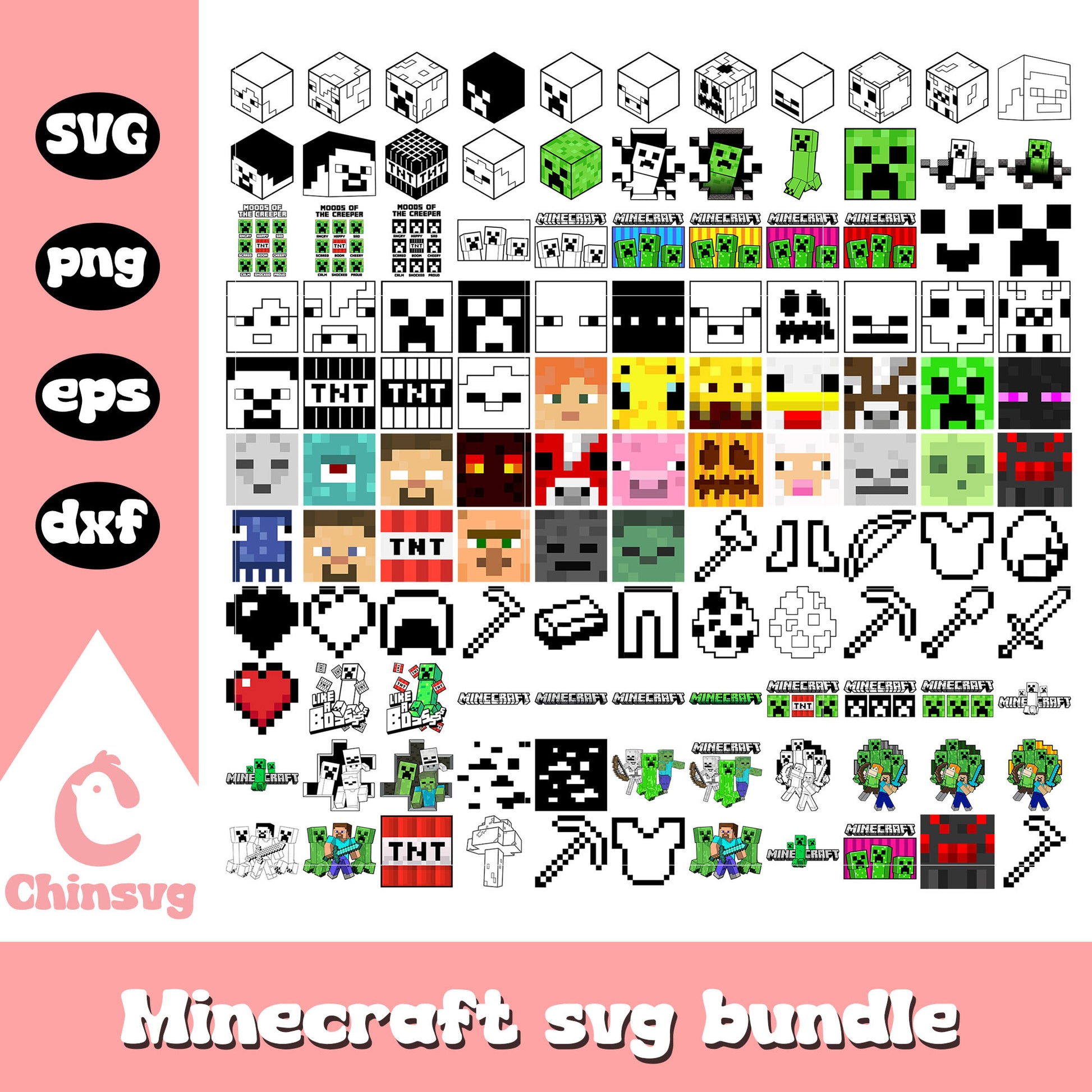 Minecraft characters face design bundle svg, character for minecraft s ...