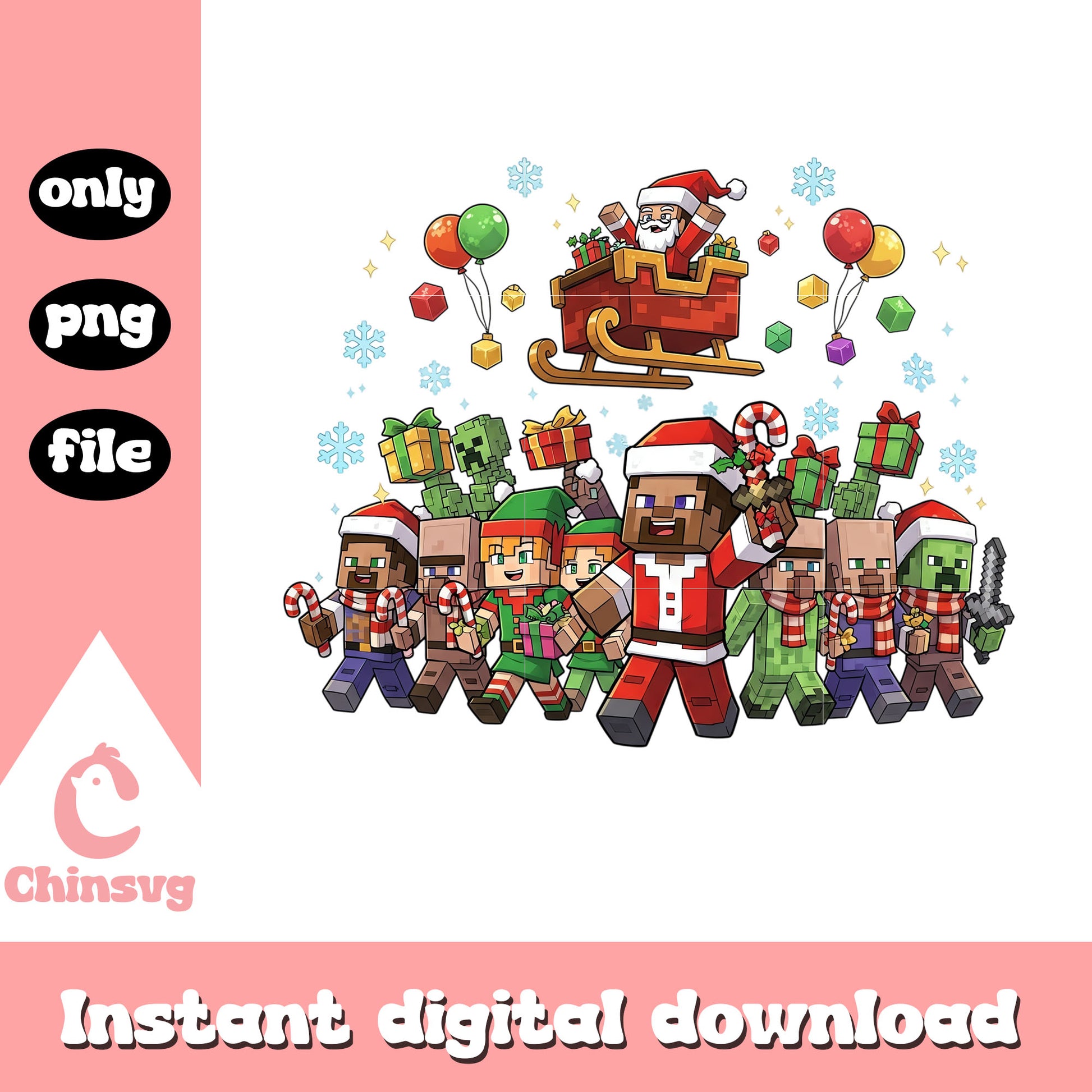 Minecraft characters on christmas eve png, minecraft cast png